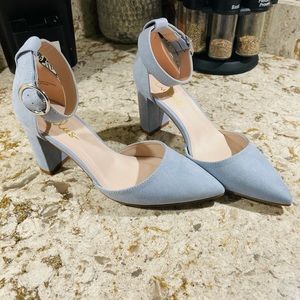 Molly Mae Blue Suede Pointed-Toe Ankle Strap Pumps from Lulus